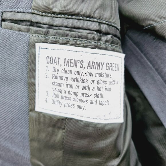 US Army Green Poly Wool Dress Coat Jacket 38S Uniform Patches Buttons Vintage - Picture 9 of 16